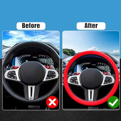 JDDRY Silicone Steering Wheel Protector,Universal Fit Auto Steering Wheel Cover(Red,1PC) - color: Red