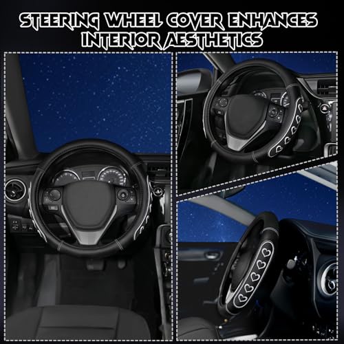 Ventilated Heart-Shaped Steering Wheel Cover with Anti-Slip Leather Grip. Compatible with Ford, Toyota, Honda, Nissan, and Chevrolet Vehicles for 14.5-15.2 inch Round Steering Wheels. - color: Love White