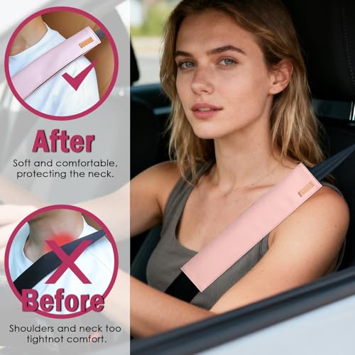 2-Pack Seat Belt Covers, Universal Car Seat Belt Pads Protector for Comfortable Driving, Relief Neck & Shoulder Pain, Fits All Cars & Backpack Straps (05-Pink) - color: 05-Pink