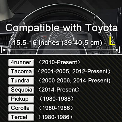 West Llama Customized Auto Car Steering Wheel Cover for Toyota Tacoma,4Runner,Tundra,Sequoia,15.5-16 inch(Diamond Quilted-Black+Gray-Large Size) - color: B-Black+Gray, size: Large Size (15 ½''-16'')