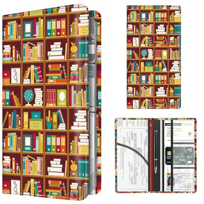 Premium Car Registration and Insurance Card Holder, Cute PU Leather Car Document Holder, Vehicle Glove Box Car Organizer with Magnetic Closure for Driver License, Cards Cute Bookshelf - color: Cute Bookshelf