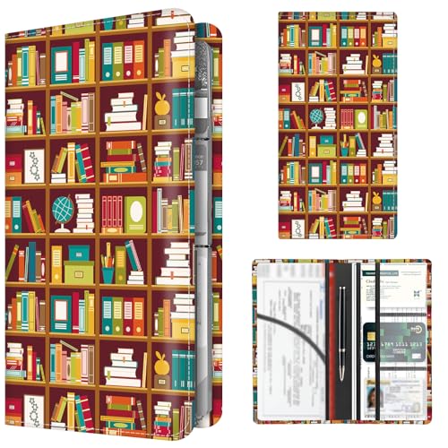Premium Car Registration and Insurance Card Holder, Cute PU Leather Car Document Holder, Vehicle Glove Box Car Organizer with Magnetic Closure for Driver License, Cards Cute Bookshelf - color: Cute Bookshelf