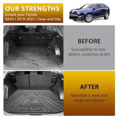 Powerty Cargo Mats with Backrest Mat for Toyota RAV4 2019-2025 Accessories(Include Hybrid&Gasoline), All Weather TPE Cargo Trunk Liners with Seat Back Mat Replacement for RAV4 (Trunk Mat+Backrest Mat) - size: Cargo+Backrest Mat｜For｜19-25｜Toyota Rav4