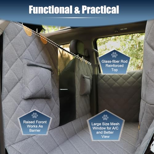 Dog Car Seat Cover for Back Seat, Hard Bottom Car Seat Cover with Door Protector for Full-Size Crewcab Trucks, Scratch-Resistant, Waterproof Back Seat Extender for Dogs