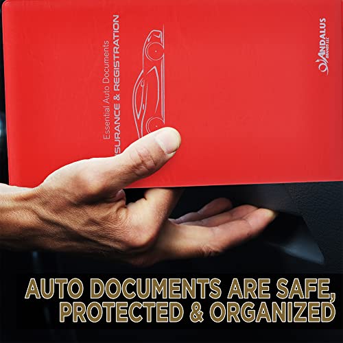 Andalus Auto Registration & Insurance Card Holder Pack of 2, Waterproof Essential Car Registration Holder with Hook & Loop Closure, Perfect for Every Vehicles Glove Boxes (Red - 9.5" x 5.15") - color: Red