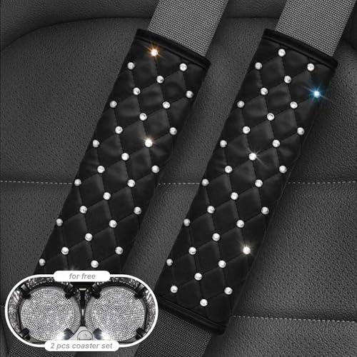 2PCS Bling Car Seatbelt Strap Covers for Women Girls - Crystal Rhinestone Velvet Shoulder Pad Protector - Diamond Shine Safety Shoulder Pad, Car Decor Interior Accessories - color: B-Crystal 2