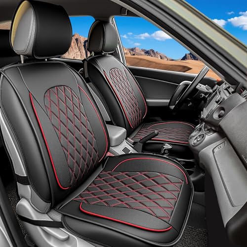 LINGVIDO Car Seat Covers Full Set (5 Seats) - Premium Perforated Nappa Leather, Waterproof Shield, Omni-Adapt Fit SUVs Sedans, Ultimate Family & Pet Protection - color: Black & Red Line, size: Full Set (5 Seats)