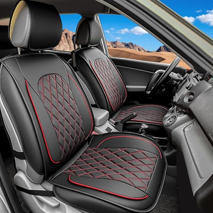 LINGVIDO Car Seat Covers Full Set (5 Seats) - Premium Perforated Nappa Leather, Waterproof Shield, Omni-Adapt Fit SUVs Sedans, Ultimate Family & Pet Protection - color: Black & Red Line, size: Full Set (5 Seats)