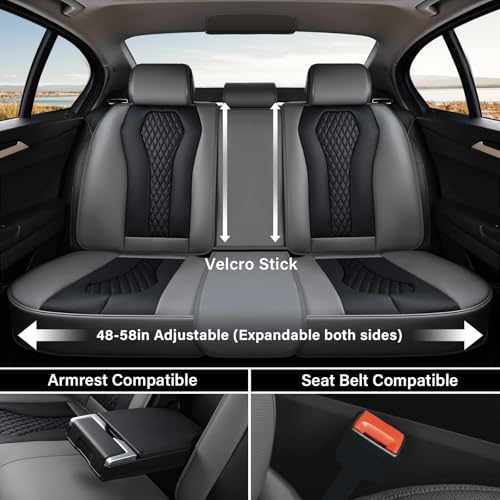 Coverado Car Seat Covers, Back Car Seat Cover, 3-Pieces Leather Seat Cover, Luxury Car Seat Cushion, Luxury Seat Cover Seat Protector Universal Most Cars Trucks SUV - color: Gray/Black
