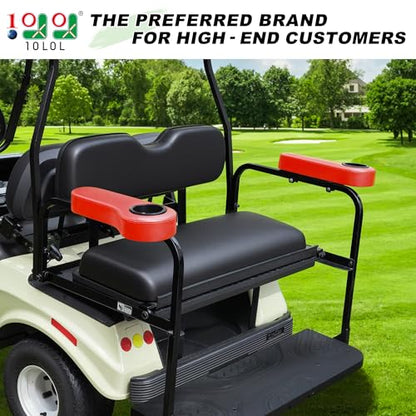10L0L Golf Cart Rear Seat Kit Arm Rest Set with Cup Holder for Yamaha EZGO Club Car Golf Cart UV-Proof Coating Long Lasting, No Drilling Kits Include - color: red