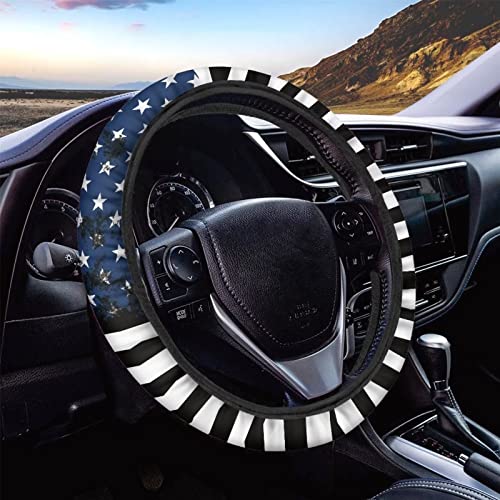GLENLCWE Blue American Flag Print Steering Wheel Cover for Women Men Patriotic Steering Wheel Cover Protector Washable&Non Slip - color: Blue American Flag