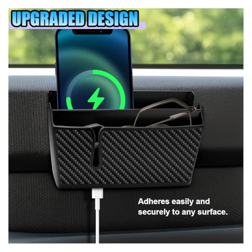 Universal Carbon Fiber Car Storage Box - Multifunctional Cell Phone Holder Auto Dashboard Pocket Organizer with Sticky - Car Interior Accessories for Storing Phone Card Key Pen Coin (Long)