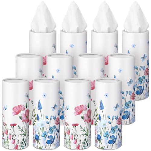 Fourluoo 12 Pack Spring Wildflower Cylinder Tissues for Car Floral Round Cylinder Holder with 3 Ply Facial Tissues for Spring Travel Home Bathroom Office Accessories - style: Mixed Flower