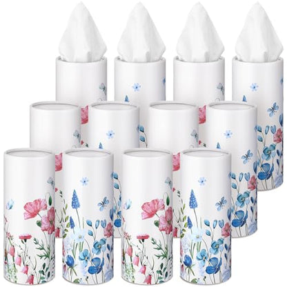 Fourluoo 12 Pack Spring Wildflower Cylinder Tissues for Car Floral Round Cylinder Holder with 3 Ply Facial Tissues for Spring Travel Home Bathroom Office Accessories - style: Mixed Flower