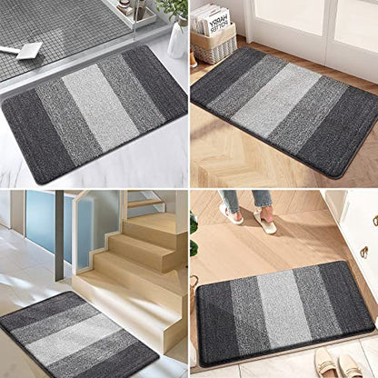 Indoor Outdoor Door Mat, 40x32 Non-Slip Absorbent Dirt Trapper, Low-Profile Washable Inside Entrance Front Floor Mat, Sturdy Soft Entry Doormats for Entryway, Grey