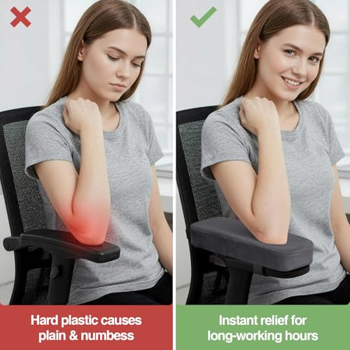 Smiry Ergonomic Office Chair Armrest Pads, Memory Foam Arm Rest Covers, Non-Slip Armrest Cushion with Adjustable Buckles and Straps, Elbow Relief for Desk, Gaming & Wheelchair (Dark Grey, Set of 2) - color: Dark Grey