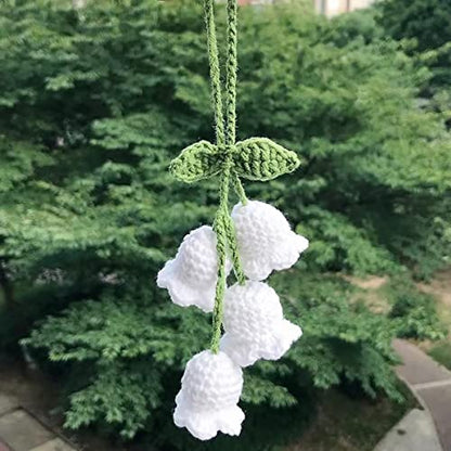 Handmade Knitted Rear View Mirror Pendant Ornament, Cute Car Accessories Aesthetic, Kawaii Car Decor for Home Decorative Pendants - style: White