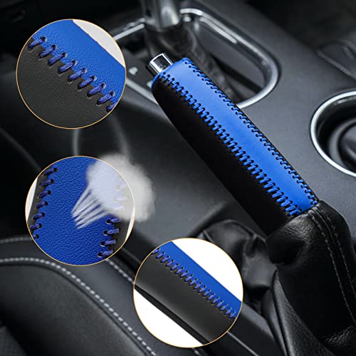 Compatible with Black Blue Genuine Leather Hand-Stitched Handbrake Protector Cover Interior Accessories Cover Decoration for Ford Mustang 2015 2016 2017 2018 2019 2020 2021 2022 2023 Blue Stitches - color: Black Blue Leather