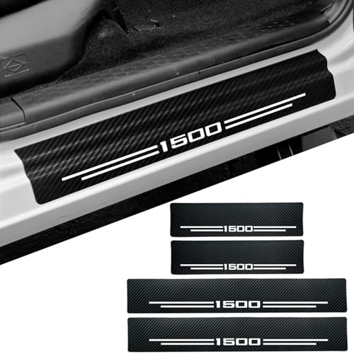 4 Pcs Carbon Fiber Car Door Sill Scuff Plate Auto Door Entry Guard Scratch Shield for GMC Sierra 1500 Chevrolet Silverado 1500 Auto Accessories (White, 1500) - color: White, size: 1500