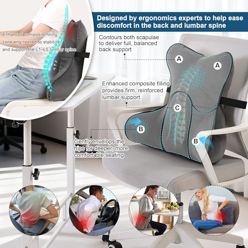 Lumbar Support Pillow (Pat. Pend) for Office Chair, Couch, Recliner & Car Seat, Ergonomic Back Support for Lower Back Comfort, with Adjustable Strap to Stay in Place, Steel Gray - color: Steel Gray