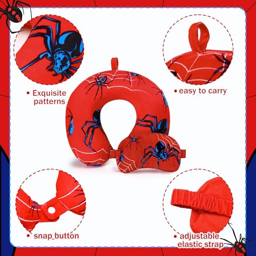 2 Pcs Spider Travel Pillow with Sleep Eye Mask, U Shaped Memory Foam Headrest & Neck Pillow with Washable Cover, Soft Neck Head Support Travel Accessories for Airplane Car Train Bus Trips - style: Spider