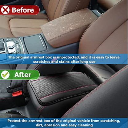 Moly Magnolia Auto Center Console Pad, PU Leather Car Armrest Seat Box Cover, Waterproof Non Slip Soft Armrest Box Cushion Protector, Car Accessories Universal for SUV, Truck, Van (Black/Pink) - color: Style 2-Black/Pink