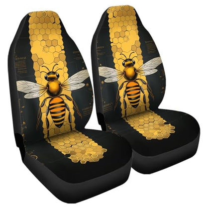 Bee Car Seat Cover for Front Seat Black Cushion Car Seat Protectors 2 Pcs Bucket Seat Covers Auto Accessories - color: Bee