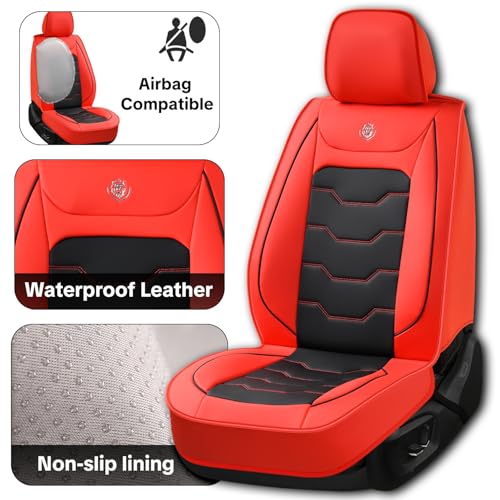 for Nissan Rogue 2008-2026 Car Seat Covers, Red Car Seat Covers, Waterproof PU Leather, 5 Seats Full Set, Easy to Clean and Install, Non-Slip, Beautify Interior - color: Lite_Red