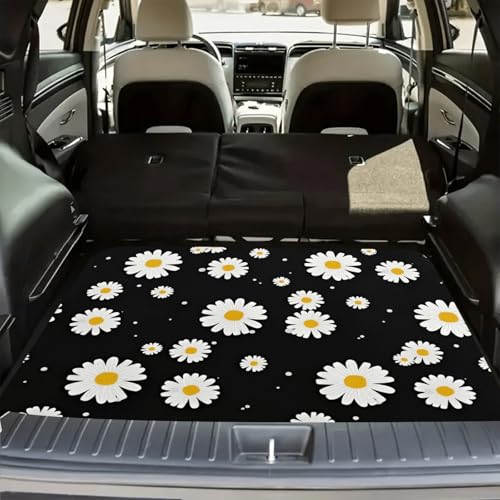 Universal Car Trunk Mat 29" x 39", White Daisy Print All Weather Trunk Protection Cargo Liner, Durable Cargo Mat Rear Trunk Liner, Stylish Vehicle Interior Accessories Suitable for Most Car Models - color: Daisy Print
