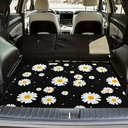 Universal Car Trunk Mat 29" x 39", White Daisy Print All Weather Trunk Protection Cargo Liner, Durable Cargo Mat Rear Trunk Liner, Stylish Vehicle Interior Accessories Suitable for Most Car Models - color: Daisy Print