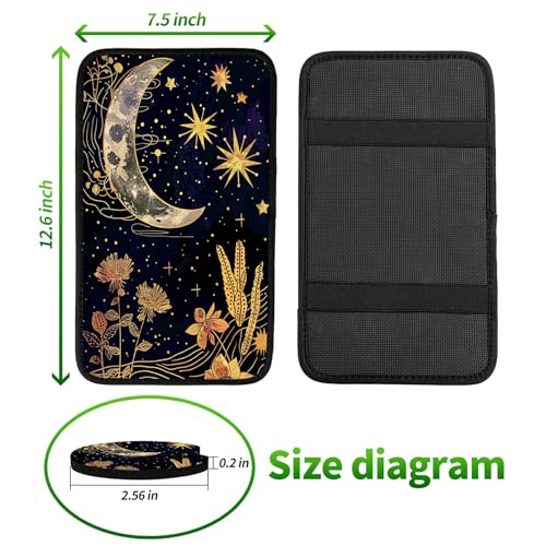 Universal Auto Center Console Pad and 2Pcs Car Coasters Set, Anti Slip Soft Neoprene Car Armrest Seat Box Cover Protector Universal Fit - Car Interior Accessories, Golden Moon Flower - color: 497