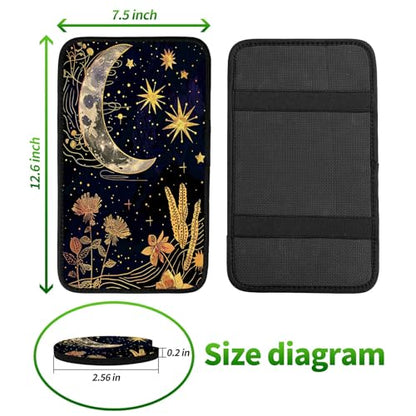 Universal Auto Center Console Pad and 2Pcs Car Coasters Set, Anti Slip Soft Neoprene Car Armrest Seat Box Cover Protector Universal Fit - Car Interior Accessories, Golden Moon Flower - color: 497