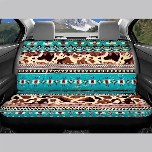 WELLFLYHOM Aztec Print Rear Bench Seat Cover for Cars Truck SUV Universal Car Seat Covers Cow Print Car Accessories Split Back Seat Backrest Protector Set of 2 - color: Aztec Cow Print