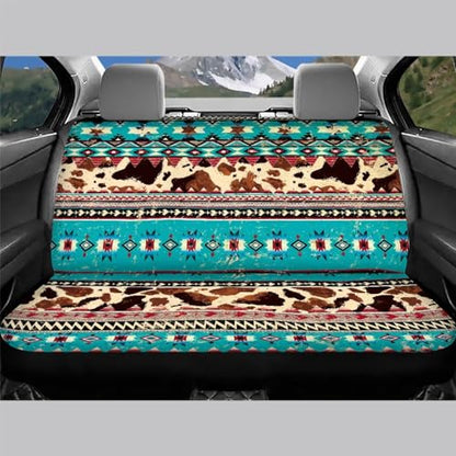 WELLFLYHOM Aztec Print Rear Bench Seat Cover for Cars Truck SUV Universal Car Seat Covers Cow Print Car Accessories Split Back Seat Backrest Protector Set of 2 - color: Aztec Cow Print