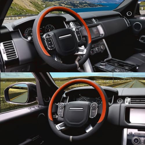 Breathable Car Steering Wheel Cover 15 inch Auto Universal Leather Wrap Non-Slip Steeringwheel Protector Automotive Interior Accessories, Purple (Suit for 14.5-15 inch) - color: A-Orange, size: M (14.5"-15")