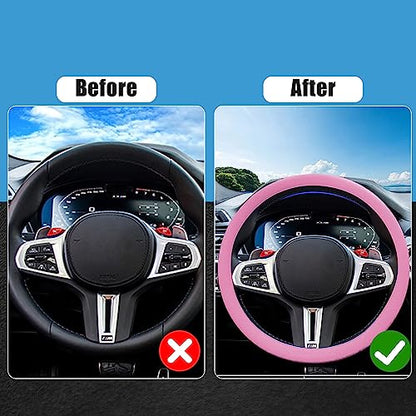 JDDRY Car Steering Wheel Cover,Silicone Steering Wheel Protector,Universal Fit Automotive Steering Wheel Cover,Steering Wheel Protective Cover(Pink,1PC) - color: Pink