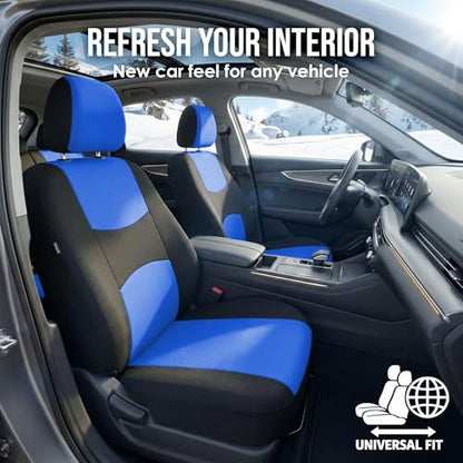 FH Group Car Seat Covers Full Set Cloth - Universal Fit Automotive Seat Covers, Low Back Front Seat Covers, Solid Back Seat Cover, Washable Car Seat Cover for SUV, Sedan and Van Blue - color: Blue, style: Seat Cover Full Set