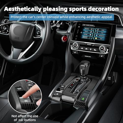 Center Console Gear Shift Panel Cover for Honda 10th Gen Civic 2016 2017 2018 2019 2020 2021 Accessories Interior Decorations Carbon Fiber Style Accessories(Not for Manual Transmission)