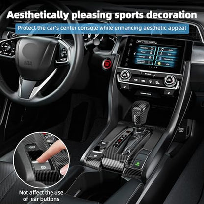 Center Console Gear Shift Panel Cover for Honda 10th Gen Civic 2016 2017 2018 2019 2020 2021 Accessories Interior Decorations Carbon Fiber Style Accessories(Not for Manual Transmission)