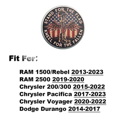Dial Shifter Metal Trim Plate Etched Stand for The Flag Kneel for The Fallen Patriotic,Gear Shift Switch Knob Cover Compatible for RAM 1500/Rebel 2500,Chrysler 200/300/Pacifica&Voyager