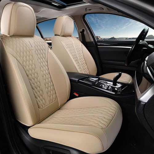 Coverado Seat Covers Front Seats, Waterproof Car Seat Covers, Luxury Leather Seat Covers for Cars, Automotive Seat Covers Leather Seat Cushion Protector Universal Fit Most Cars SUVs Trucks, Beige - color: Beige, size: Front