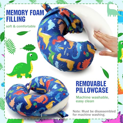 2 Pcs Dinosaur Travel Pillow with Sleep Eye Mask, U Shaped Memory Foam Headrest & Neck Pillow with Washable Cover, Soft Neck Head Support Travel Accessories for Airplane Car Train Bus Trips - style: Dinosaur