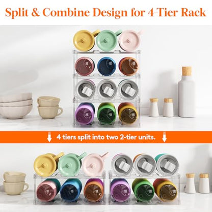 Lifewit Stackable Bottle Storage Organizer, Clear Freestanding Wine Holder for Cabinet, Large Slot Water Bottle Tumbler Cup Organizer for Pantry, Plastic Wine Rack for Fridge Cellar, 4Tier Hold 12 - size: 4 Tier-12 Bottle