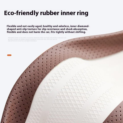Ultra-Thin Napa Leather Steering Wheel Cover with 3D Anti-Slip Diamond Grip, Breathable Non-Bulky Design, Universal Fit 15 Inch for Cars & SUVs - color: White&Coffee