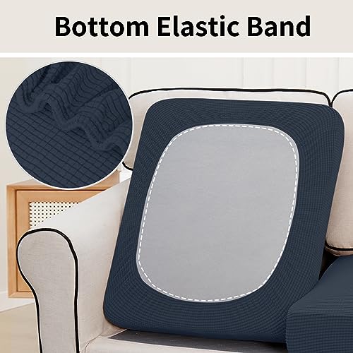 Easy-Going Stretch Individual Loveseat Couch Cushion Cover Sofa Cushion Furniture Protector Sofa slipcover Soft Flexibility with Elastic Bottom (2-piece Loveseat Cushion Cover, Dark Blue) - color: Dark Blue, size: 2-piece