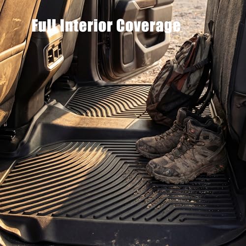 OEDRO Floor Mats Fit for 2019-2026 Chevrolet Silverado GMC Sierra 1500 & 2020-2026 2500HD 3500HD Crew Cab Bench Seat, All-Weather Protection Floor Liners, TPE Material Car Mats, Black - style: Bench Seat| Crew Cab| w/ underseat storage