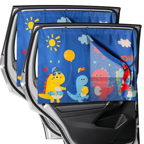 Car Window Shades, 2 PCS Magnetic Double Layer Sun Shade, Side Windows Privacy, Full Covers/Half Shade Options, Cute Dinosaurs, Compatible with Car, SUV, Minivan - color: Blue-2pcs