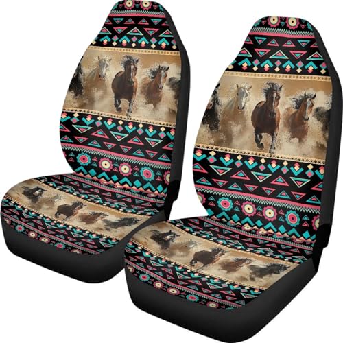 Dreaweet Aztec Horse Seat Covers for Cars 2 Pack Car Seat Protector Front Seats Only Universal Car Seat Cover Soft Comfortable Front Seat Covers for SUV Trucks Van Sedan - color: Aztec Horse
