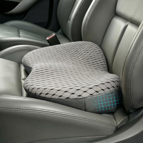 Livtribe Car Seat Cushion - Memory Foam Seat Pad for Sciatica & Lower Back Pain Relief - Driving Cushion with Breathable Mesh Cover - Road Trip Essentials for Drivers (3D Gray) - color: Gray