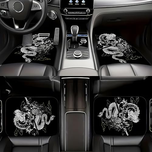Universal Fit Car Floor Mats Set of 4Pcs, Domineering Chinese Dragon King Print All-Weather Front Rear Car Carpet Mats, Non-Slip Car Floor Mat Car Accessories for Automotive Trucks SUV Sedans Vans - color: A Majestic Dragon